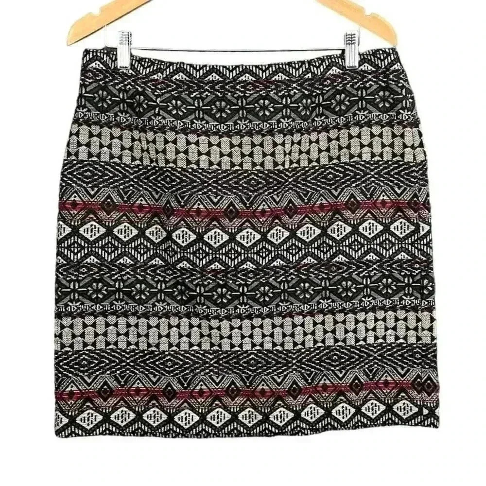 J Jill Lined Skirt MEDIUM Women's Tribal Aztec Pencil Fitted Short‎ Straight